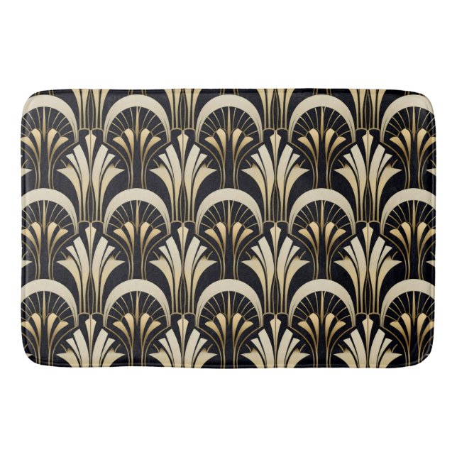 Art Deco Black and Gold symmetrical Bath Mat (Front)
