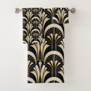 Art Deco Black and Gold symmetrical Bath Towel Set