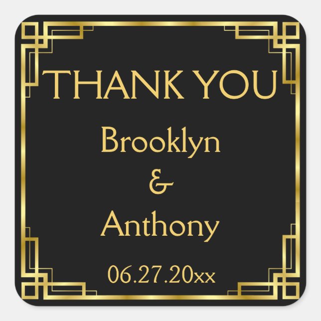 Art Deco Black And Gold Thank You Wedding Stickers (Front)