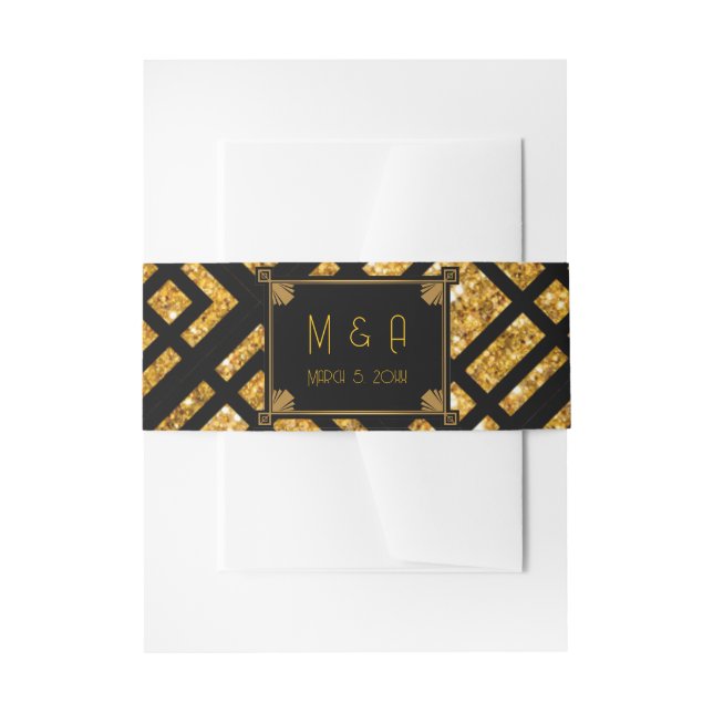 Art Deco Black and Gold Wedding Invitation Belly Band (Front Example)