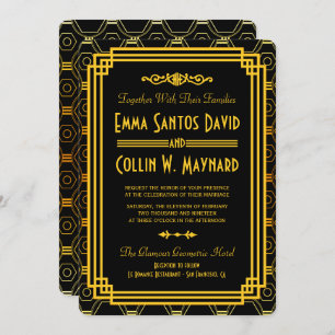 Art Deco Black and Gold Wedding Invitations