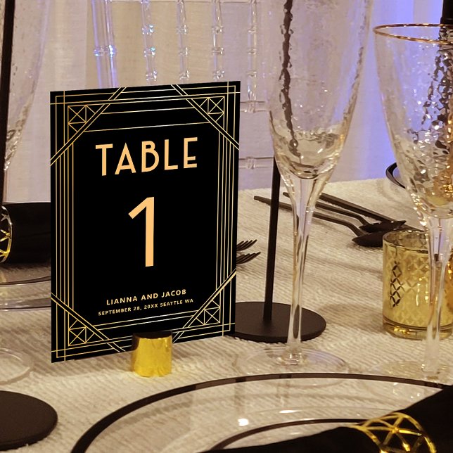 Art Deco Black and Gold Wedding Table Number Sign (Creator Uploaded)
