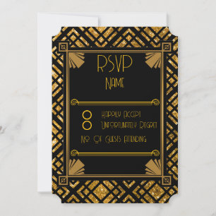 Art Deco Black and Gold Wedding Ticket RSVP Card