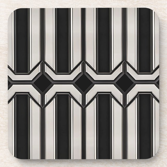 Art Deco Black and Silver Coaster Set (Front)