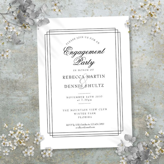 Art Deco Black and White Engagement Party Invitation (Art Deco Black and White Engagement Party Invitation)