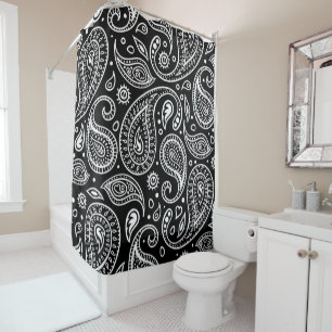 Art Deco Black and White Floral Paisley Pattern Shower Curtain