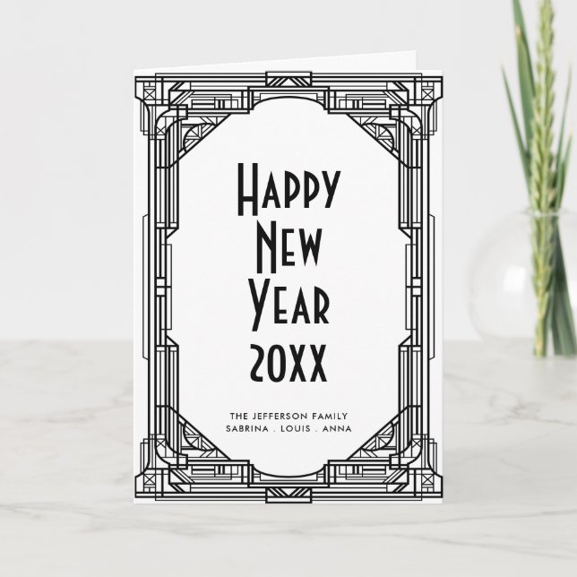 Art deco black and white Happy New Year Holiday Card (Front)