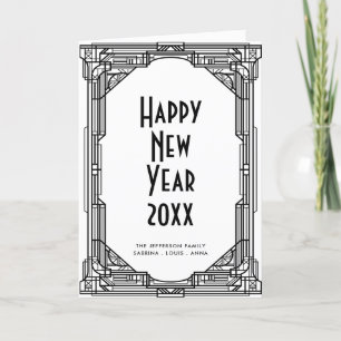 Art deco black and white Happy New Year Holiday Card