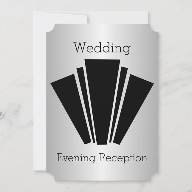 Art Deco Black And White Silver Wedding Reception Invitation (Front)