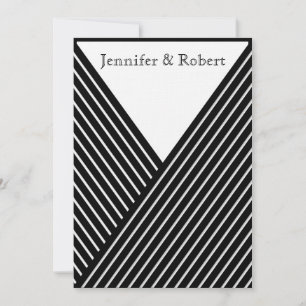 Art Deco Black and White Stripe Wedding Invitation