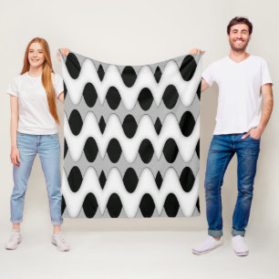 Art Deco Black and White Wave Fleece Blanket