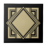 Art Deco Black Beige Gold Chic Geometric Square 05 Ceramic Tile<br><div class="desc">Elegant black and faux gold beige colour art deco style chic geometric square element ornament decorative ceramic tile. Please note that the gold colour in this design is a flat beige tan colour print and is not an actual gold colour or foil. Sleek chic design, perfect for a modern or...</div>
