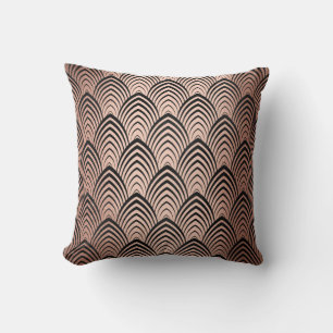 Art Deco Black Blush Geometric Scales Classic Cushion