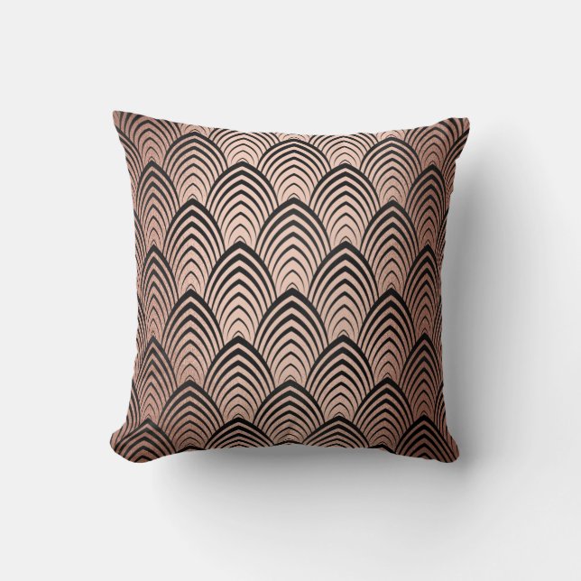 Art Deco Black Blush Geometric Scales Classic Cushion (Front)