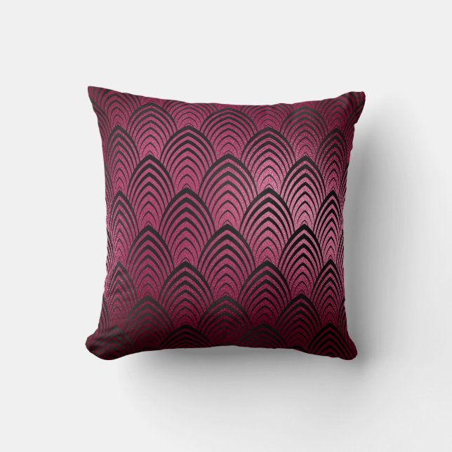 Art Deco Black Bordeaux Geometric Scales Classic Cushion (Front)