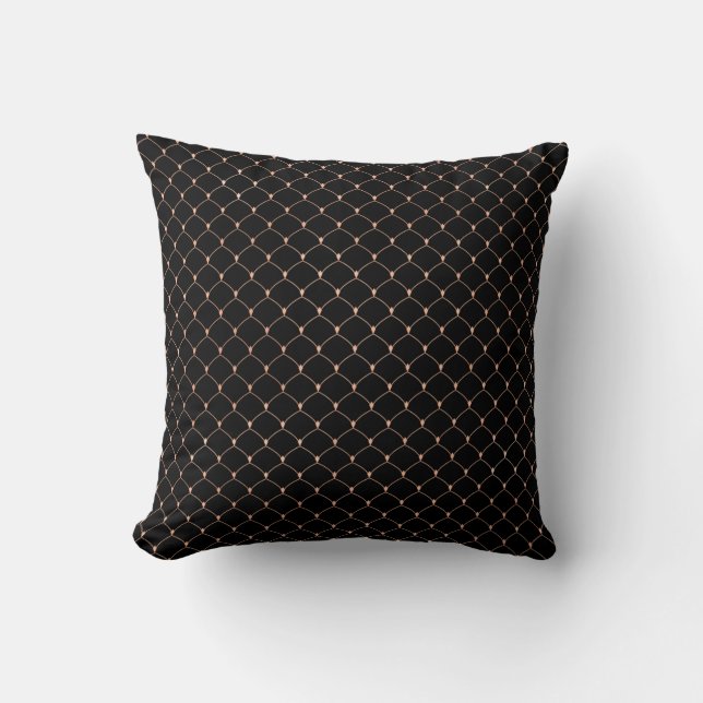 Art Deco Black Elegant Rose Gold Scales Mermaid Cushion (Front)