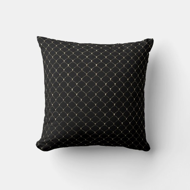 Art Deco  Black Faux Gold Scales Mermaid Cushion (Front)