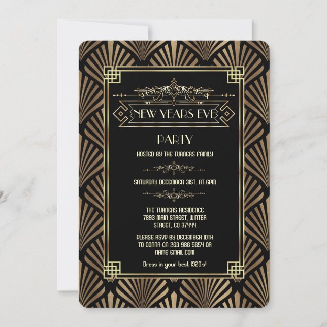 Art Deco Black Gatsby 1920s New Year's Eve Party Invitation (Front)