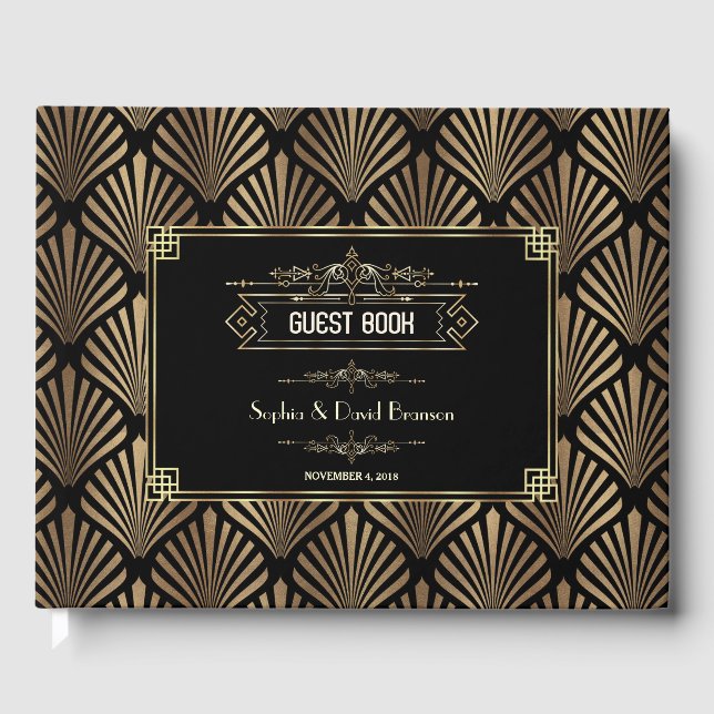 Art Deco Black Gatsby 1920s Style Wedding Guest Book (Front)