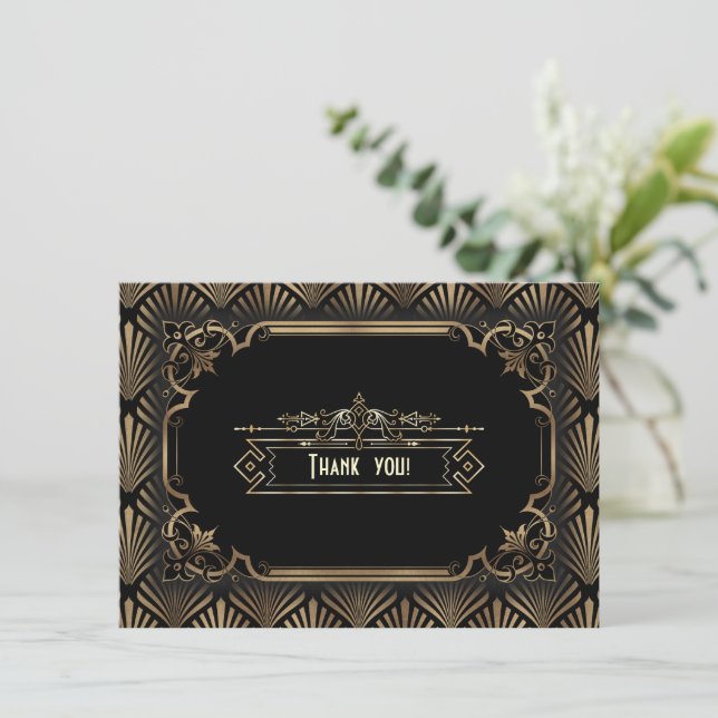 Art Deco Black Gatsby 1920s Thank You Card (Standing Front)