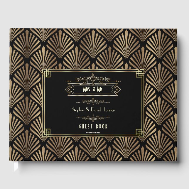 Art Deco Black Gatsby 1920s Wedding Guest Book (Front)