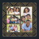 Art Deco Black Gold Add Your Family Photo Collage Square Wall Clock<br><div class="desc">Gold and black instagram style extended family photo collage art deco pattern. There are 4 photos you can change out to your own family photos. Three of them are landscape style making them perfect for extended family photos. Black and gold 1920s,  roaring 20s art deco Gatsby design.</div>