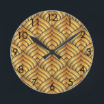 Art Deco black & gold broad leaf scale pine cone Round Clock<br><div class="desc">Art Deco black & gold broad leaf scale pine cone</div>