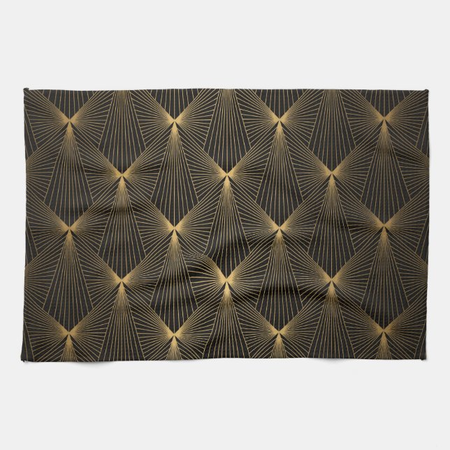 Art deco,black gold,chic,elegant,pattern,classy,tr tea towel (Horizontal)