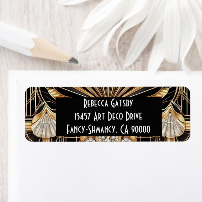 Art Deco Black & Gold Diamond Return Address Label (Insitu)