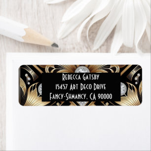 Art Deco Black & Gold Diamond Return Address Label
