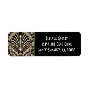 Art Deco Black & Gold Diamond Return Address Label