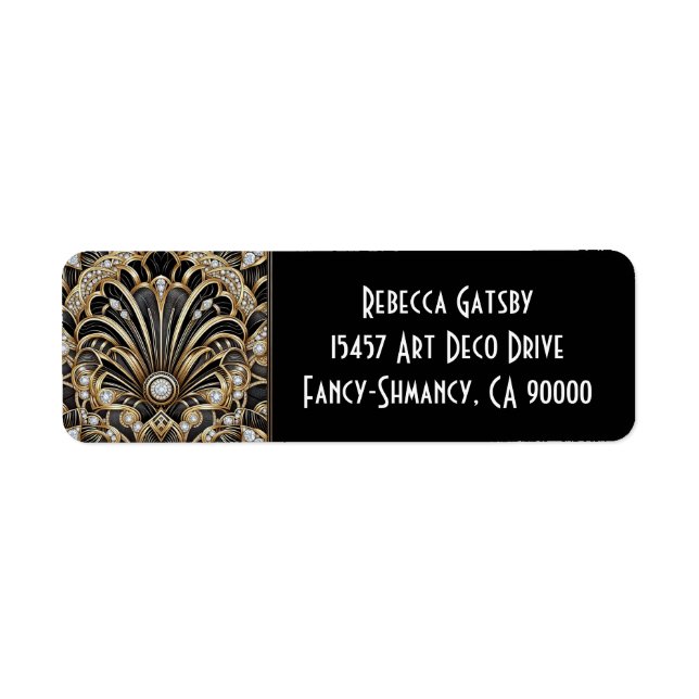 Art Deco Black & Gold Diamond Return Address Label (Front)