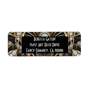 Art Deco Black & Gold Diamond Return Address Label
