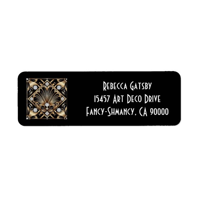 Art Deco Black & Gold Diamond Return Address Label (Front)