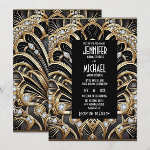 Art Deco Black & Gold Diamond Wedding Invitations
