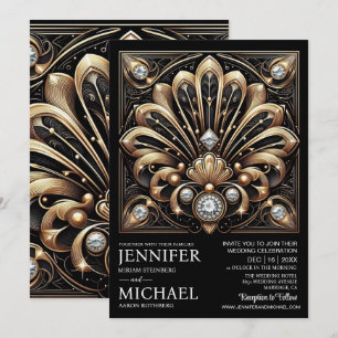 Art Deco Black & Gold Diamond Wedding Invitations 