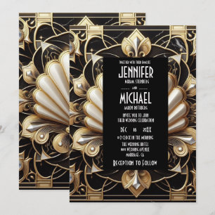 Art Deco Black & Gold Diamond Wedding Invitations