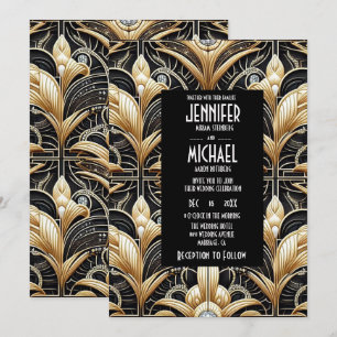 Art Deco Black & Gold Diamond Wedding Invitations