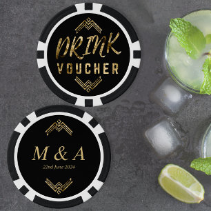 Art Deco Black Gold Drink Voucher Poker Chips