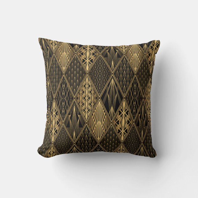 Art Deco Black Gold Elegance Cushion (Front)
