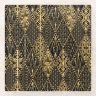 Art Deco Black Gold Elegance Glass Coaster