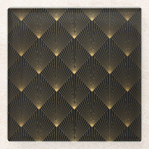 Art Deco: Black Gold Elegance. Glass Coaster