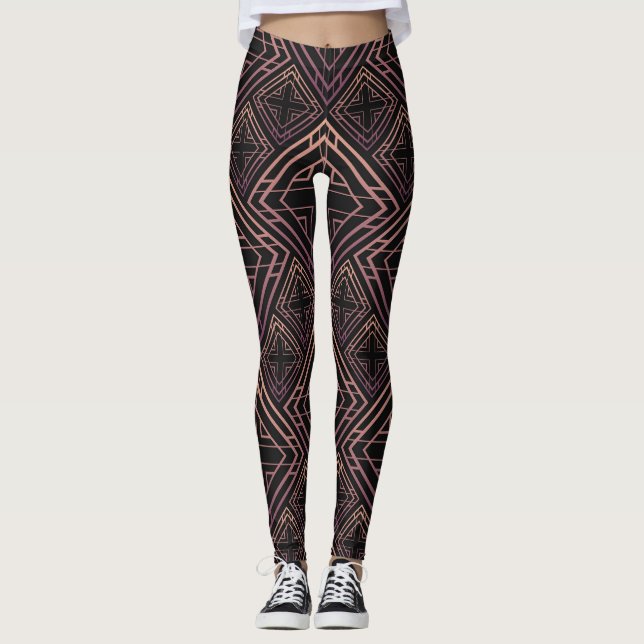 Art Deco Black-Gold Elegance Leggings (Front)