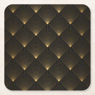 Art Deco: Black Gold Elegance. Square Paper Coaster