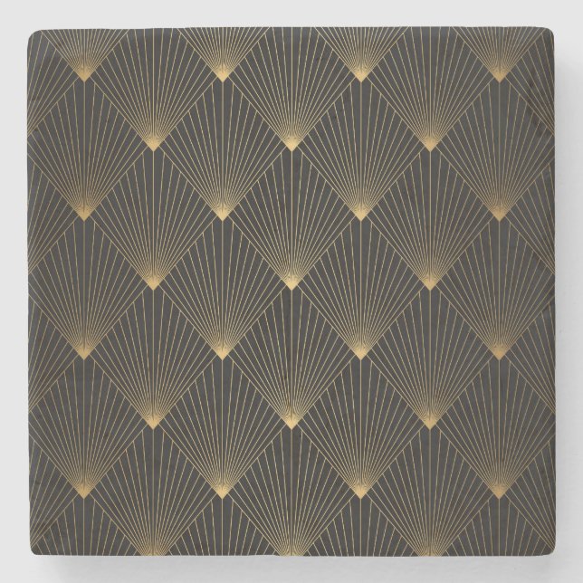 Art Deco: Black Gold Elegance. Stone Coaster (Front)