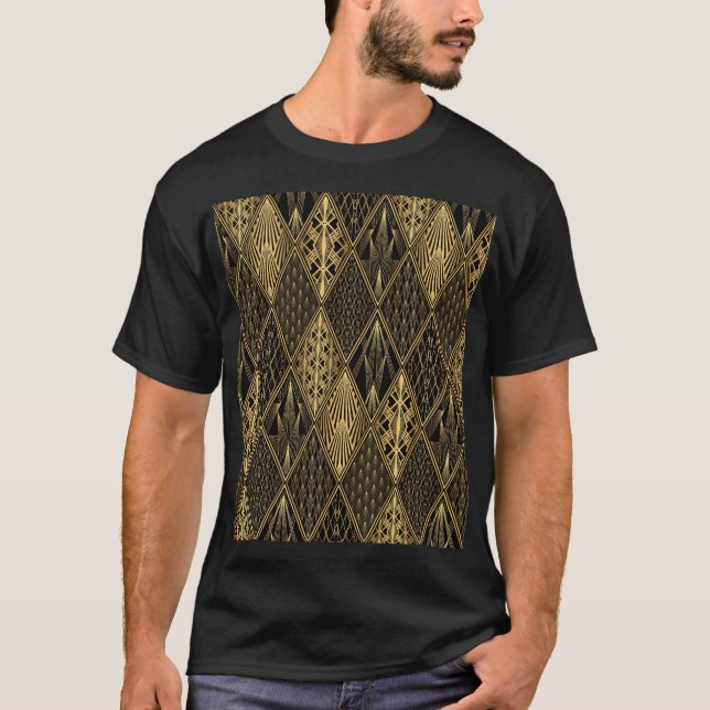 Art Deco Black Gold Elegance T-Shirt (Front)