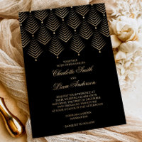 Art Deco Black & Gold Foil Pressed Floral Wedding