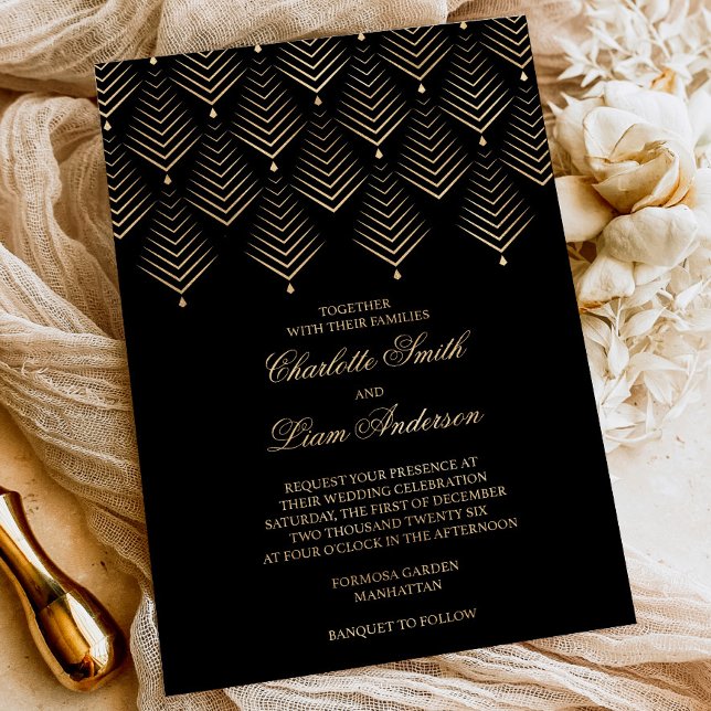 Art Deco Black & Gold Foil Pressed Floral Wedding (Creator Uploaded)