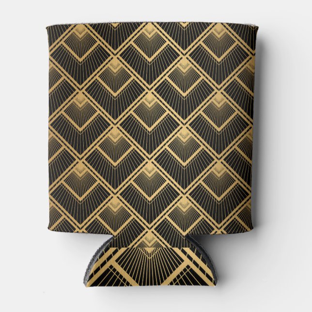 Art Deco Black Gold: Geometric Can Cooler (Front)
