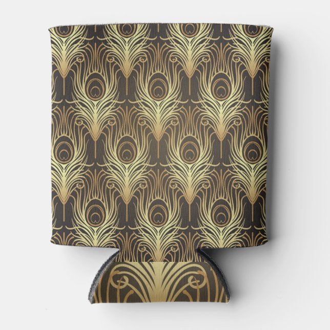 Art deco: black-gold geometric. can cooler (Front)